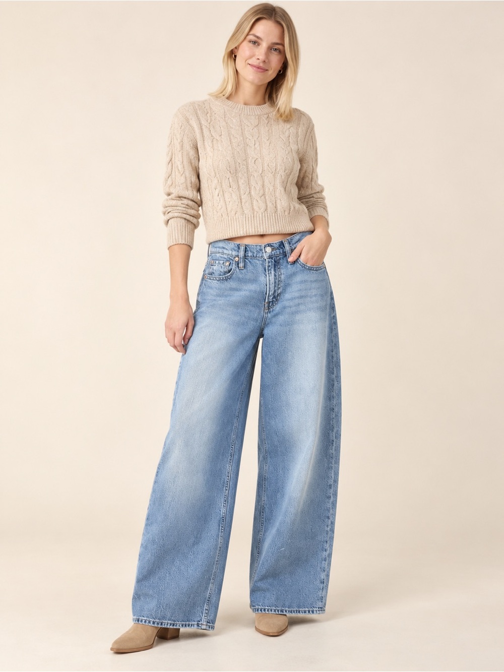 GAP Baggy Mid Rise Light Indigo Wide Leg Denim Jeans 24 / 00R
